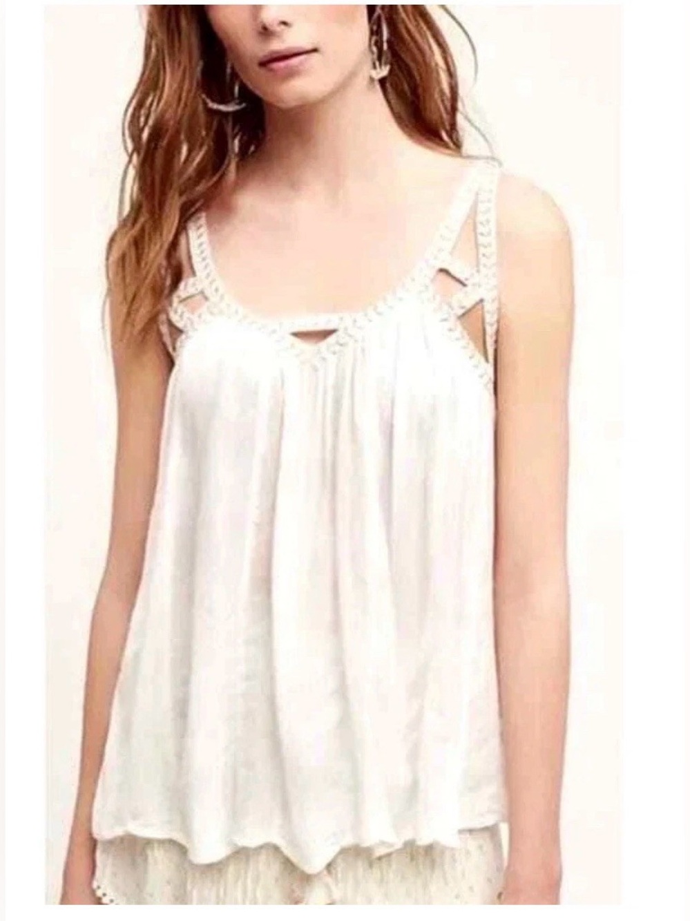 Vanessa Virginia Anthropologie Cutwork Gauze Grecian Tank Size 4 gold embroidere